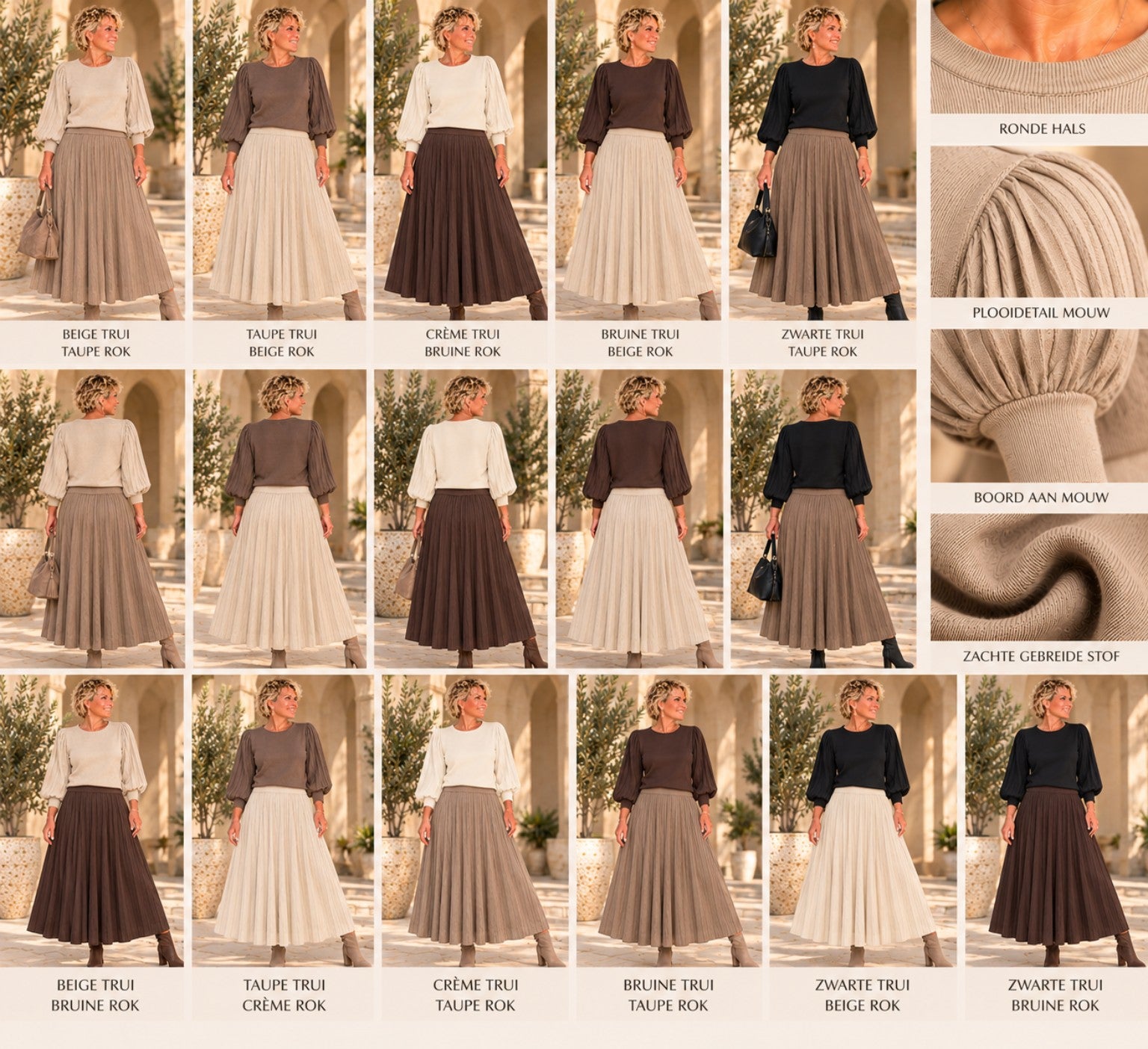 Elegante plissérok gecombineerd met een trui voor een vrouwelijke outfit