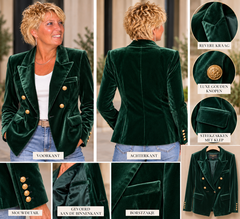 Luxe donkergroene fluwelen blazer met gouden knopen