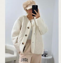 Gewatteerde Jas met Luipaardprint Voering - Crème/Wit