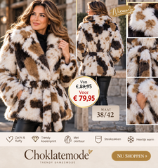 Fluffy koeienprint jas op model maat 38/42
