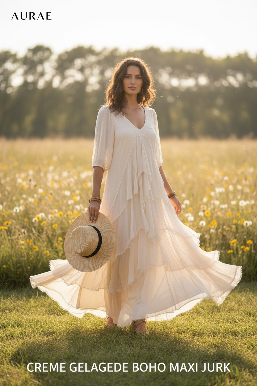 Creme Boho Maxi Jurk Reel