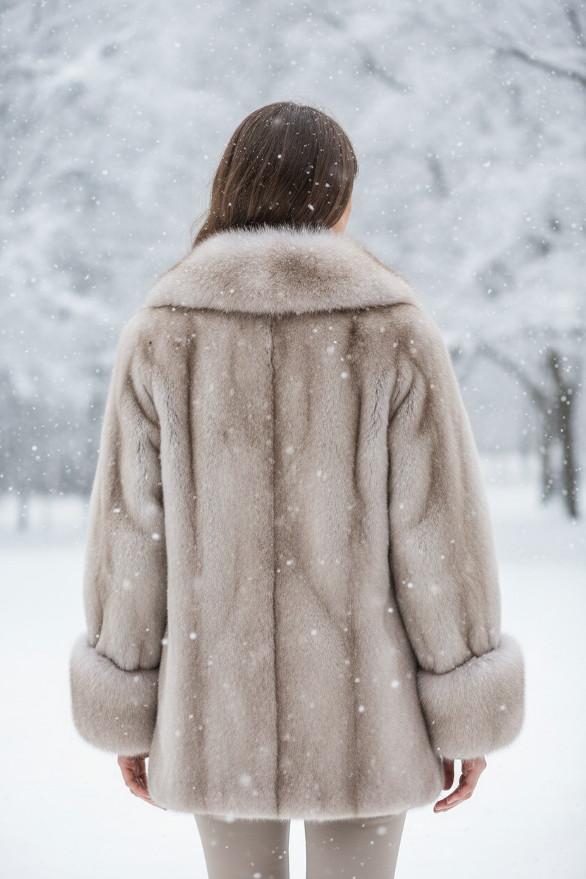 Luxe Licht Beige Gemeleerde Bontjas - Achterkant