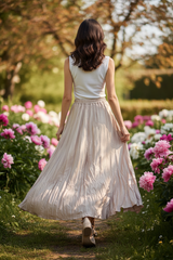 Beige Craquelé Maxi Rok - Glanzende Lente Rok