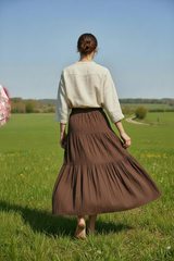 Bruine Crinkle Maxi Rok met Broderie Rand