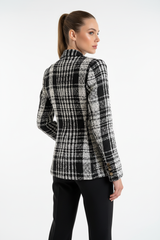 Zwart-witte tweed blazer achterkant driekwart