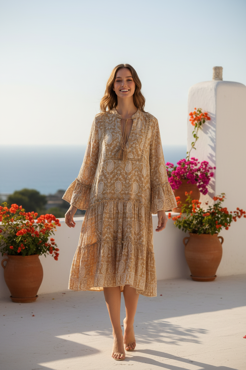 Ash & Nush Paisley Jurk – Goud/Beige