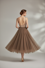Taupe Tule Rok - Elegante Midi Rok