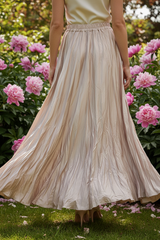 Beige Craquelé Maxi Rok - Glanzende Lente Rok
