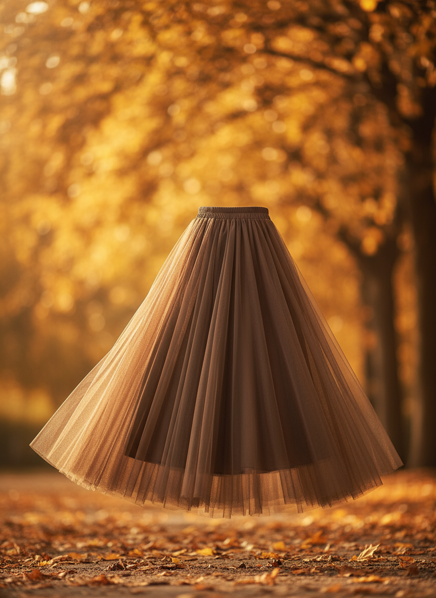 Taupe Tule Rok - Elegante Midi Rok