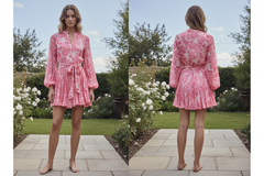 Roze Bloemen Chiffon Mini Jurk