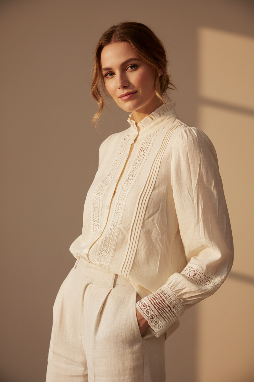 Crème Victoriaanse Kant Blouse