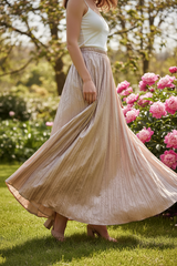 Beige Craquelé Maxi Rok - Glanzende Lente Rok