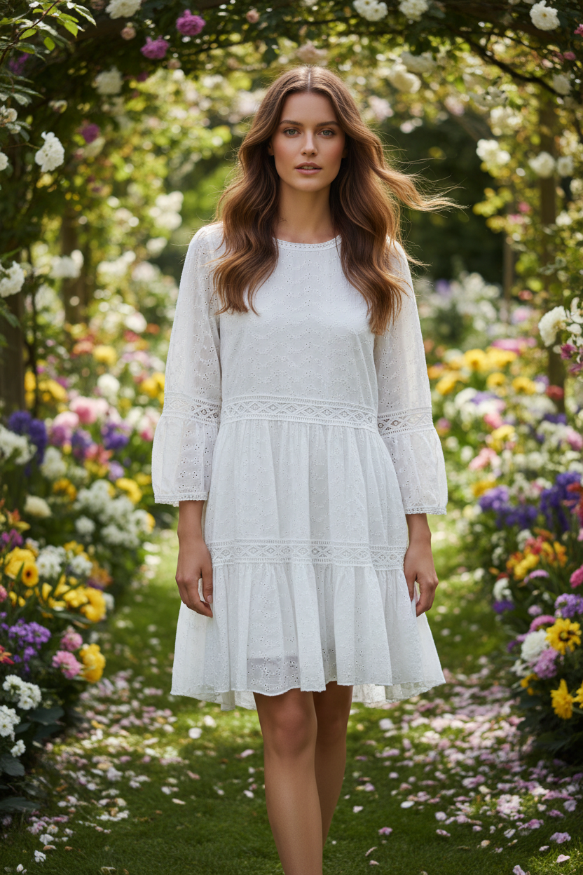 Witte Broderie Mini Jurk