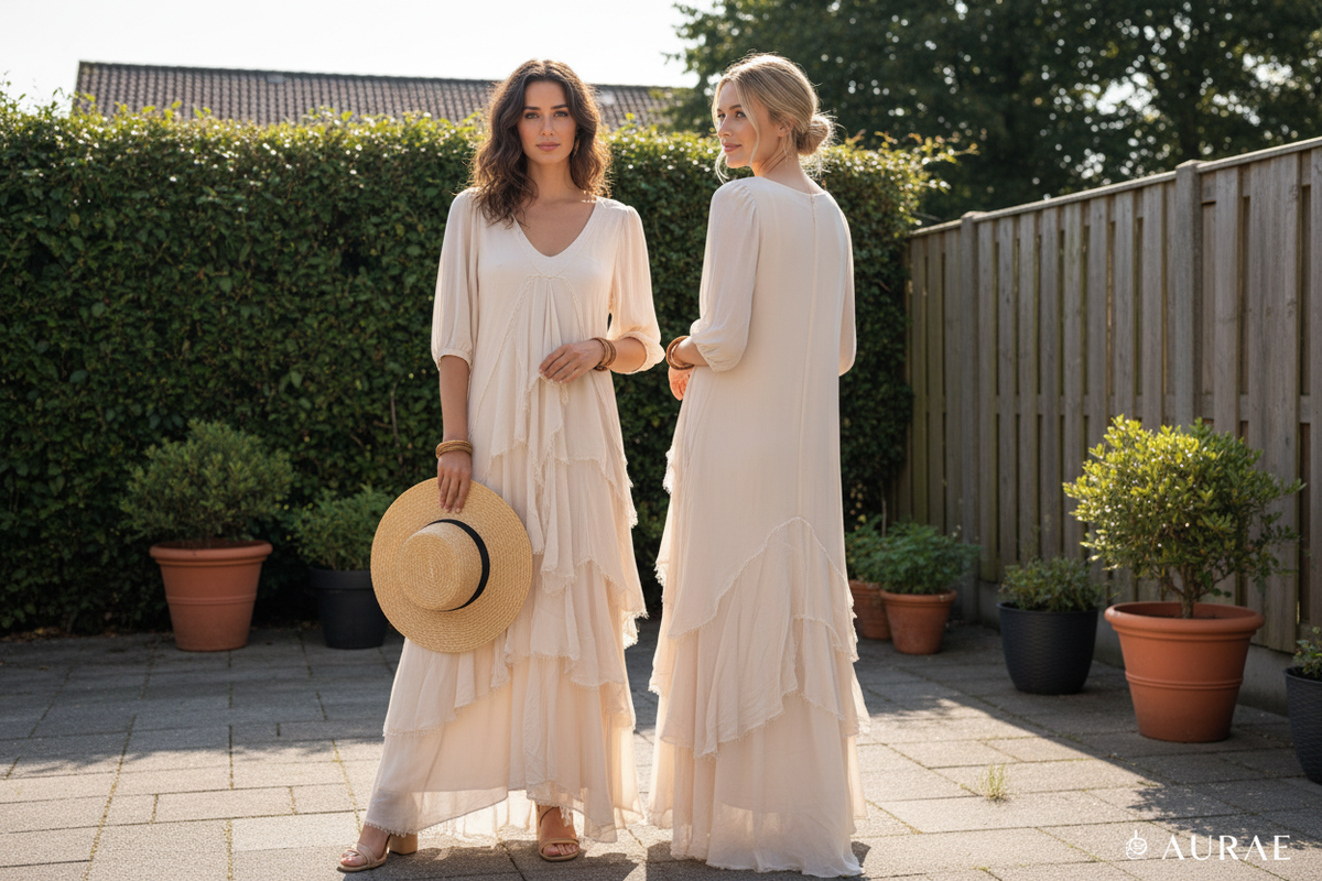 Creme Gelaagde Boho Maxi Jurk (Kopie 2)