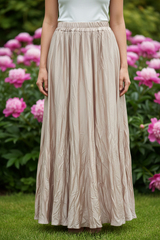 Beige Craquelé Maxi Rok - Glanzende Lente Rok