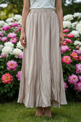 Beige Craquelé Maxi Rok - Glanzende Lente Rok