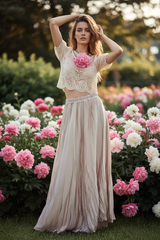 Beige Craquelé Maxi Rok - Glanzende Lente Rok