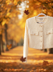 Crème Tweed Jasje met Franje Details