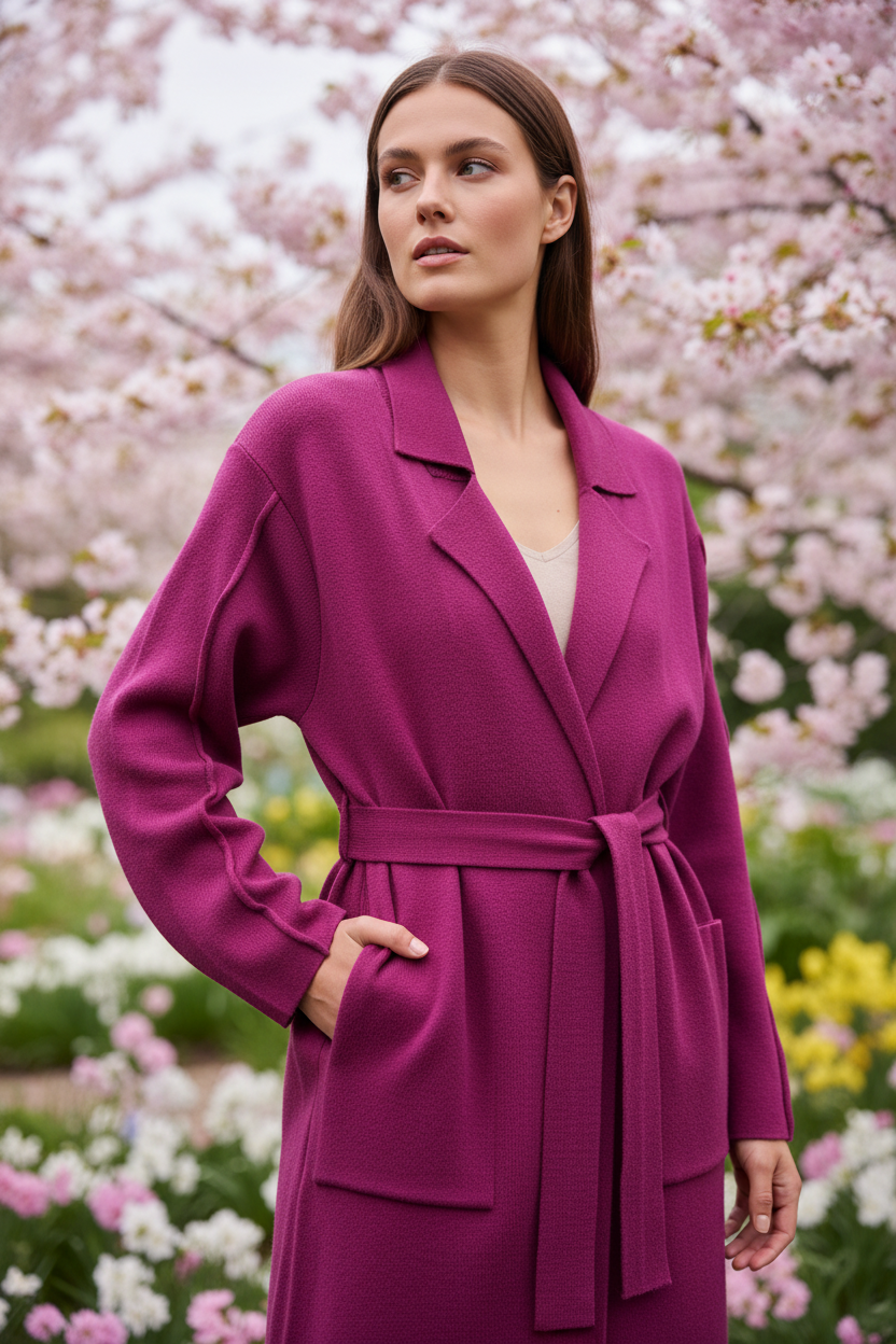 Magenta cardigan coat - voorkant groot