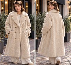 Lange Dames teddy jas – Bruin & Kiezel