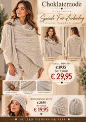 Gebreide omslagdoek licht beige met leren sluiting