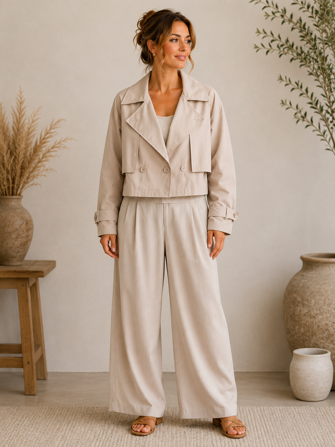 Kort Trenchjack licht beige voorkant