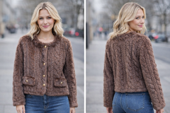 Bruine Kabelgebreide Cardigan met Gouden Knopen