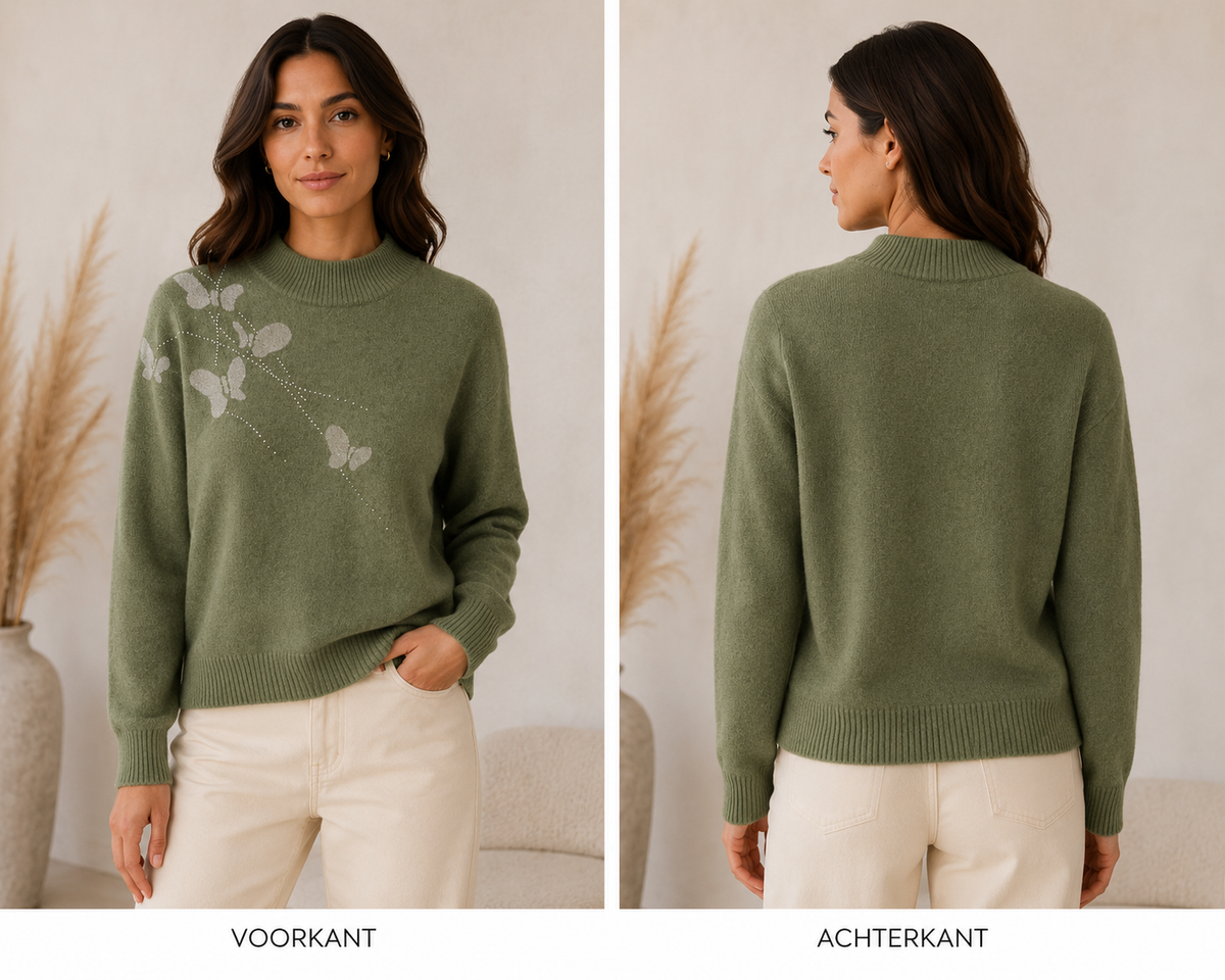 Groene Vlinder Trui met Strass Details