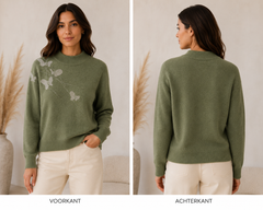 Groene Vlinder Trui met Strass Details