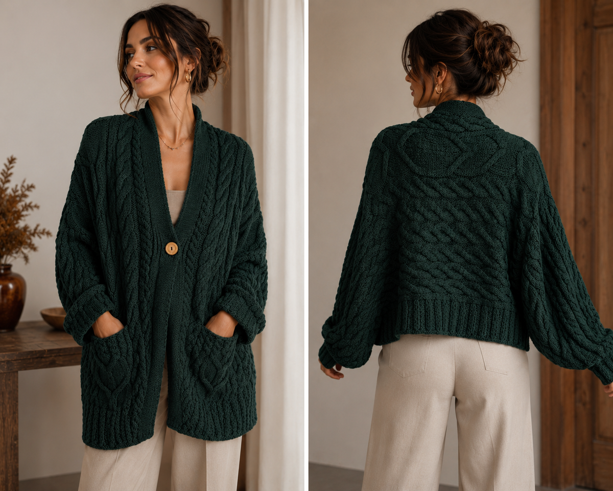 Dark Green Cable Knit Cardigan