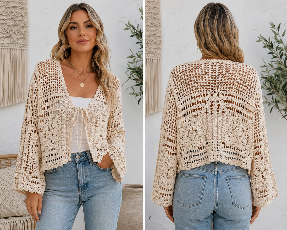 Beige Gehaakte Cardigan