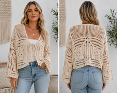Beige Gehaakte Cardigan
