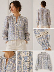 Blauwe Bloemen Kant Blouse