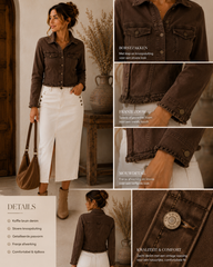 Koffiebruine Cropped Denim Jacket