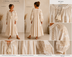 Boho Maxi Jurk met Borduursel – Crème/Beige