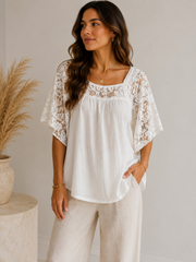 Witte Kanten Blouse met Vlindermouwen