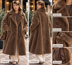 Lange Dames teddy jas – Bruin & Kiezel