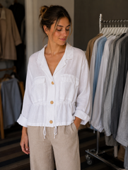 Witte Linnen Blouse met Trekkoord