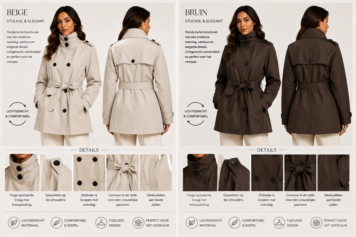 Korte Trenchcoat – Stijlvol & Elegant