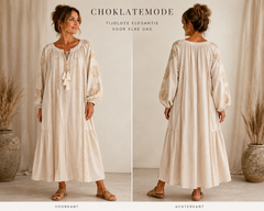Boho Maxi Jurk met Borduursel – Crème/Beige