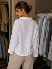 Witte Linnen Blouse met Trekkoord