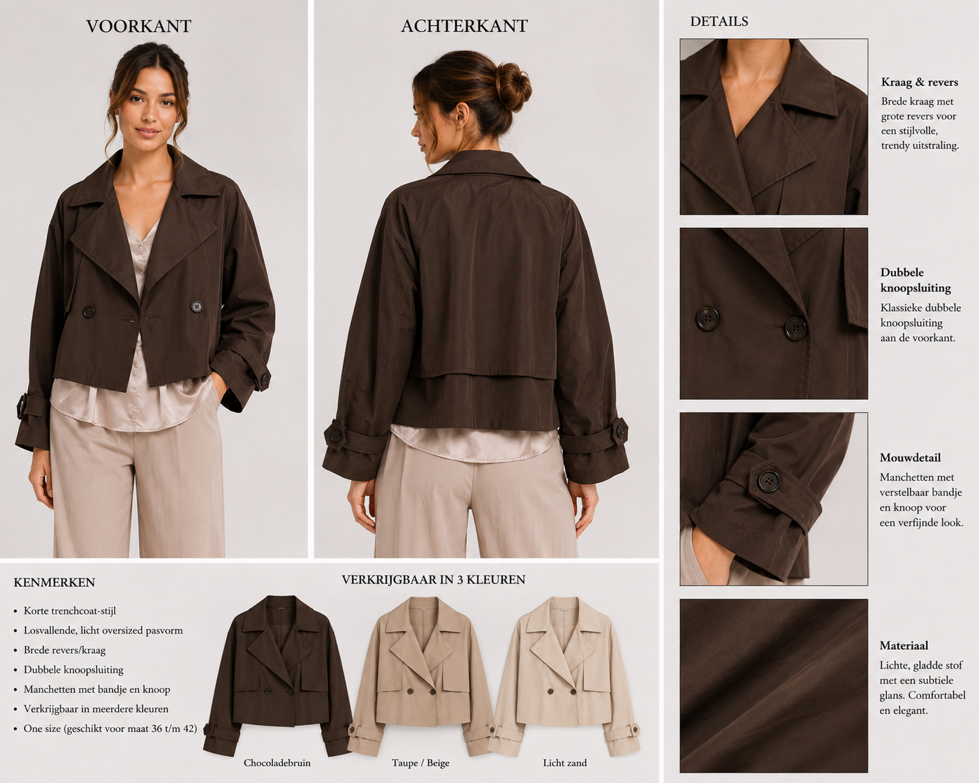 Kort Trenchjack licht beige voorkant