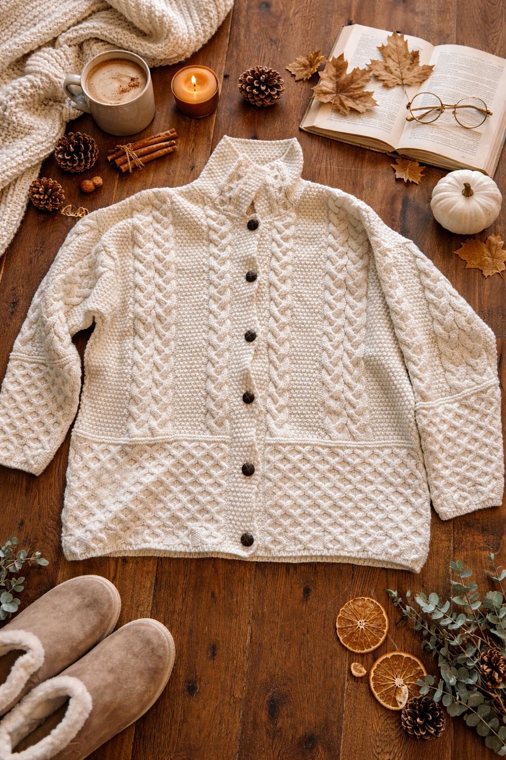 Cable Knit Cardigan – Gebroken Wit