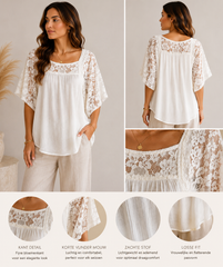Witte Kanten Blouse met Vlindermouwen
