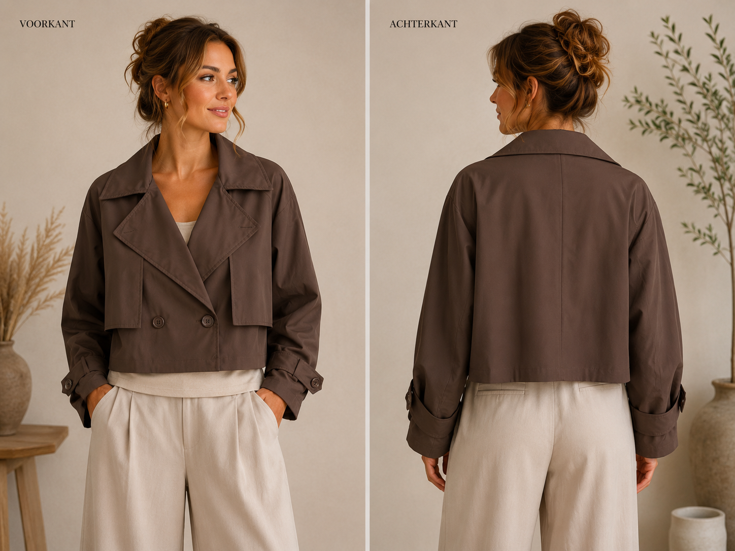 Kort Trenchjack beige met dubbele knoopsluiting