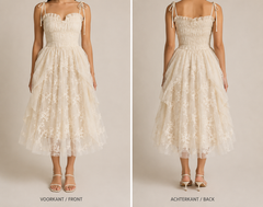 Kanten Tule Jurk – Beige