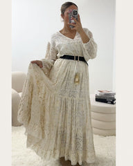 Beige Maxi Jurk met V-hals