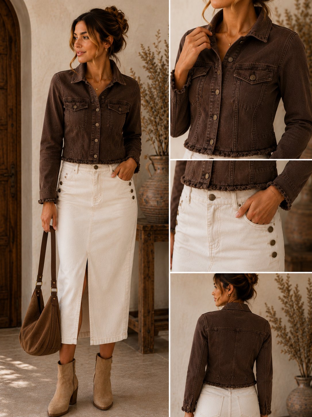 Koffiebruine Cropped Denim Jacket