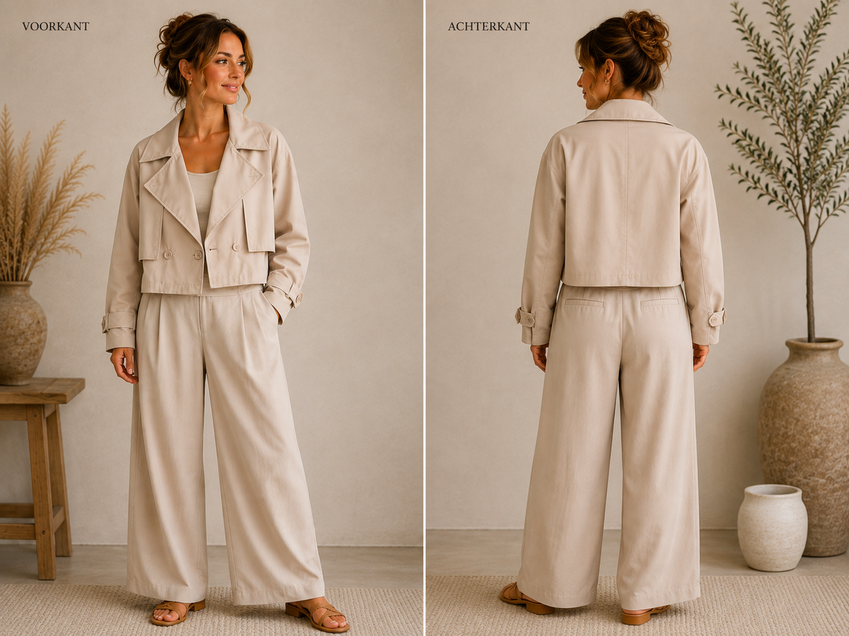 Kort Trenchjack camel met verstelbare manchetten